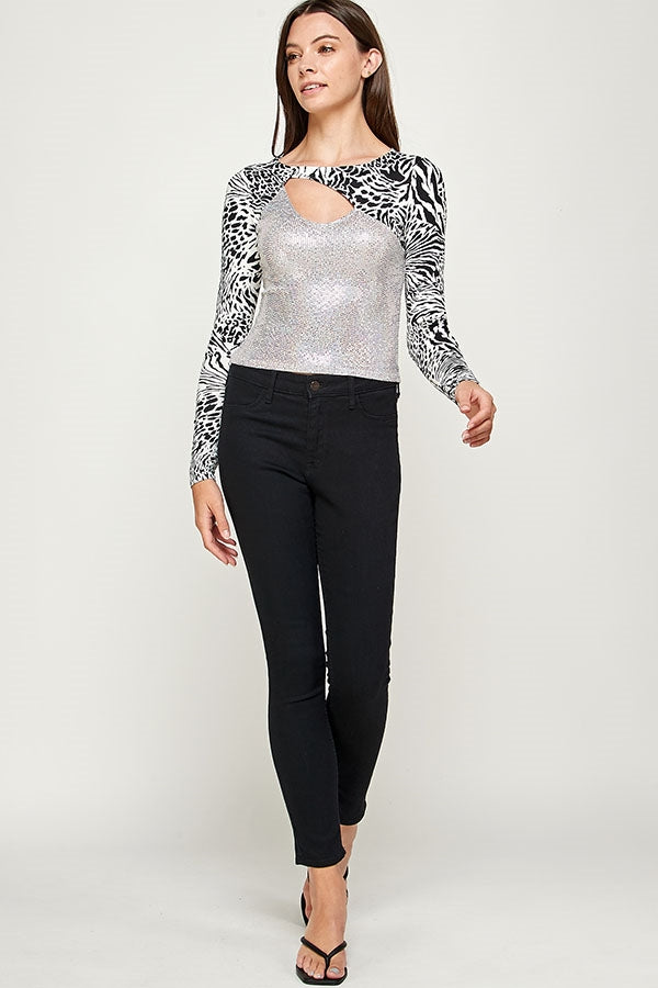 SILVER ZEBRA PRINT TOP