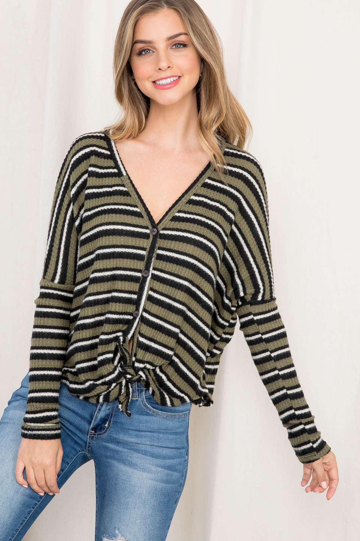 OLIVE BLACK STRIPES TOP (NOW $3.00 ONLY!)