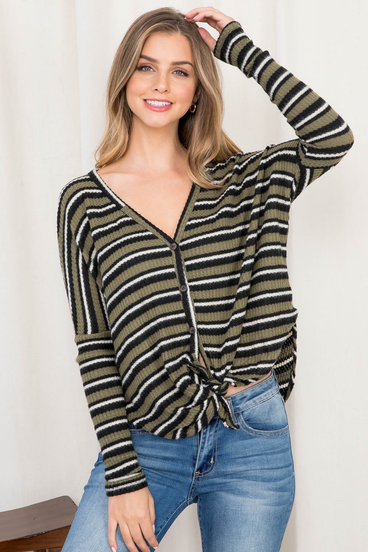 OLIVE BLACK STRIPES TOP (NOW $3.00 ONLY!)