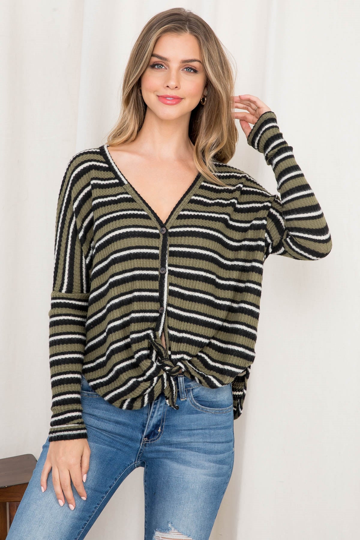 OLIVE BLACK STRIPES TOP (NOW $3.00 ONLY!)