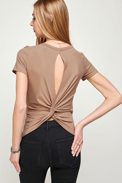 MOCHA DETAILED BACK KNOT TUNIC TOP