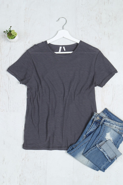 CHARCOAL ROUND NECK BASIC BLOUSE TOP 1-2-2-1