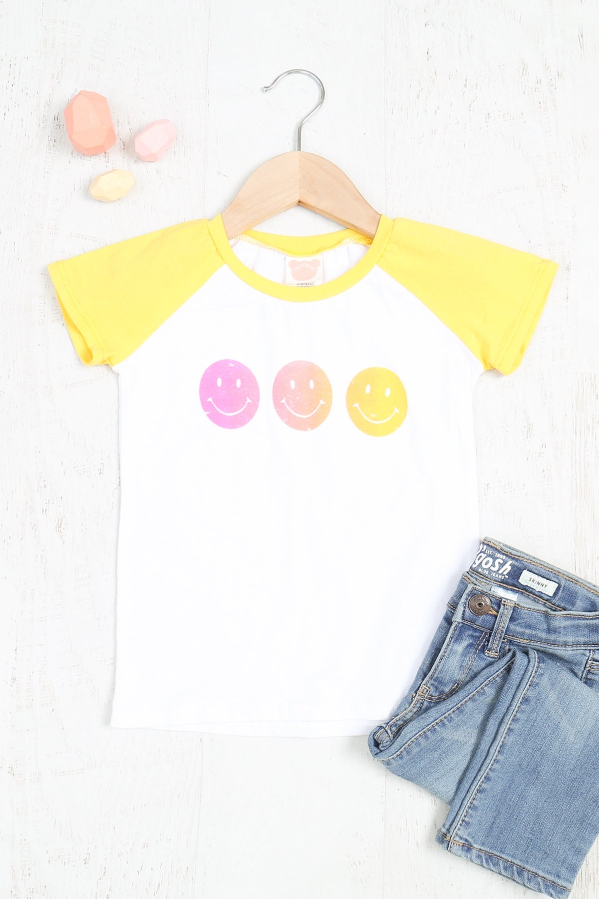 YELLOW "SMILEY EMOJI" PRINT KIDS TOP