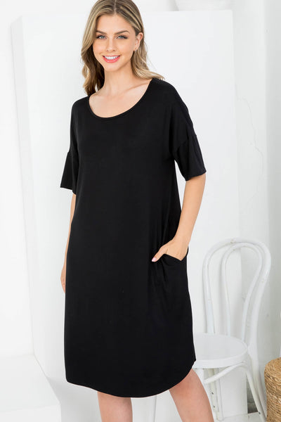 BLACK SCOOPED NECKLINE WITH SIDE POCKET SHIRT DRESS 2-2-2