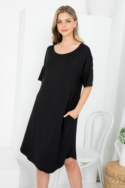 BLACK SCOOPED NECKLINE WITH SIDE POCKET SHIRT DRESS 2-2-2