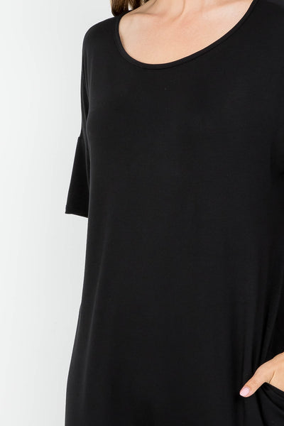 BLACK SCOOPED NECKLINE WITH SIDE POCKET SHIRT DRESS 2-2-2