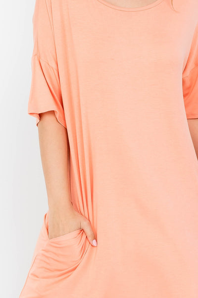 SALMON SCOOPED NECKLINE WITH SIDE POCKET SHIRT DRESS 2-2-2