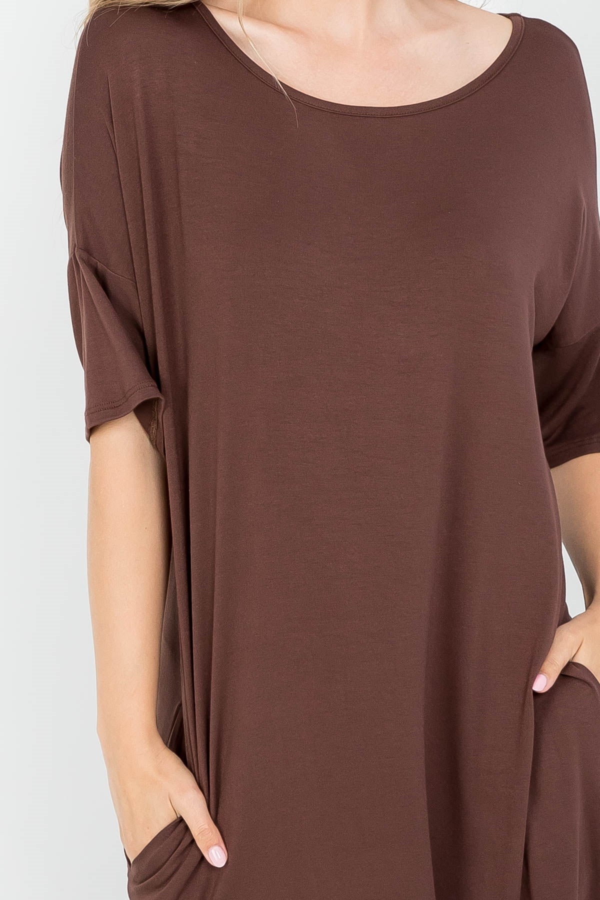 BROWN SCOOPED NECKLINE WITH SIDE POCKET SHIRT DRESS 2-2-2