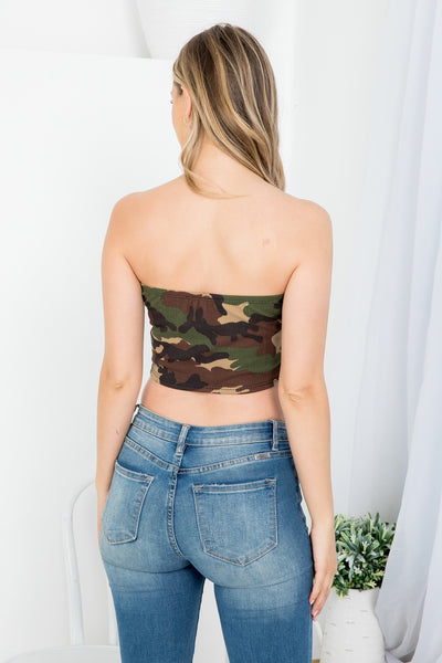 CAMOUFLAGE PRINT RIBBED TUBE TOP