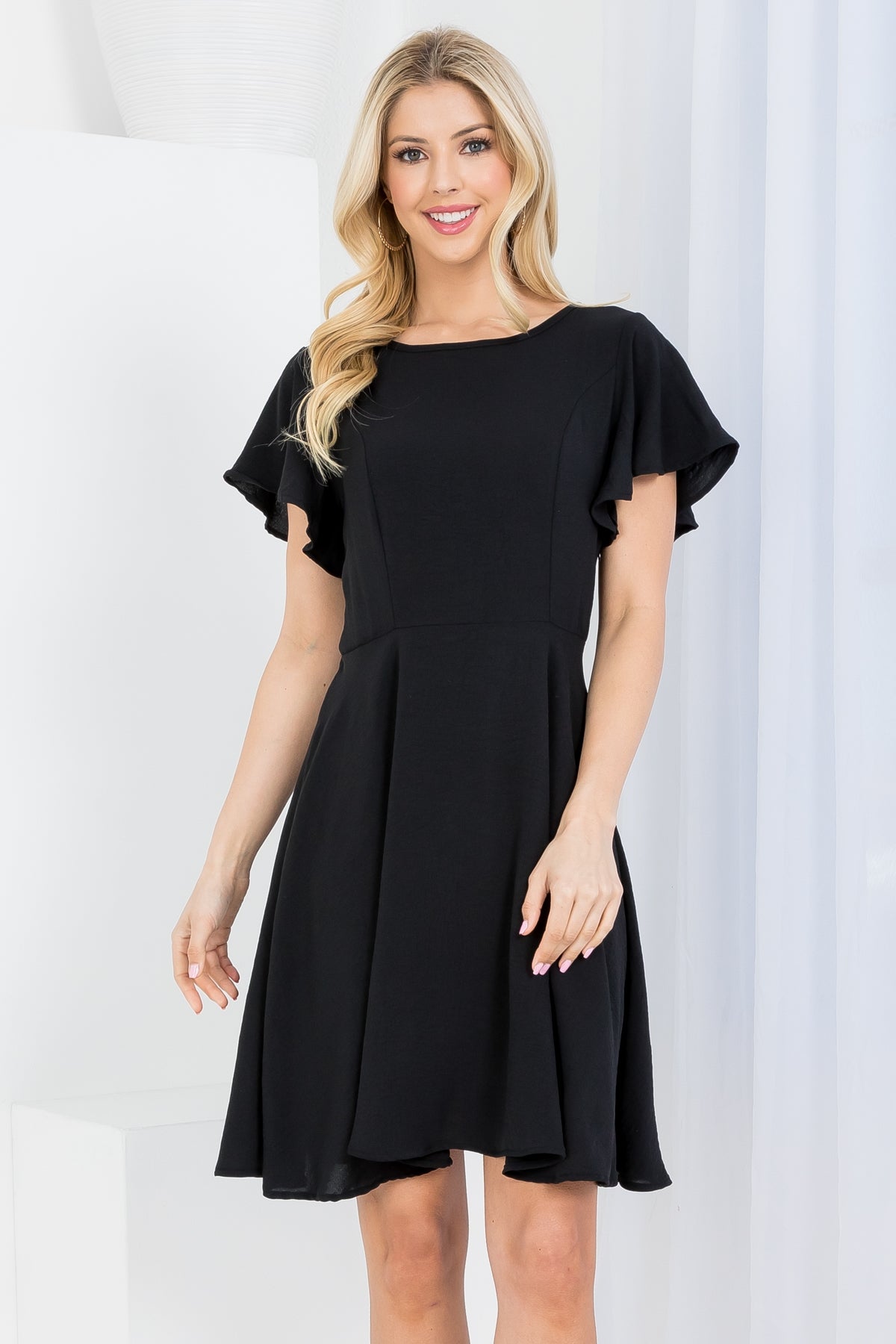 BOAT NECKLINE RUFFLE SLEEVE RUFFLE DRESS 2-2-2