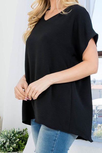 V-NECKLINE SHORT SLEEVE BLOUSE TOP