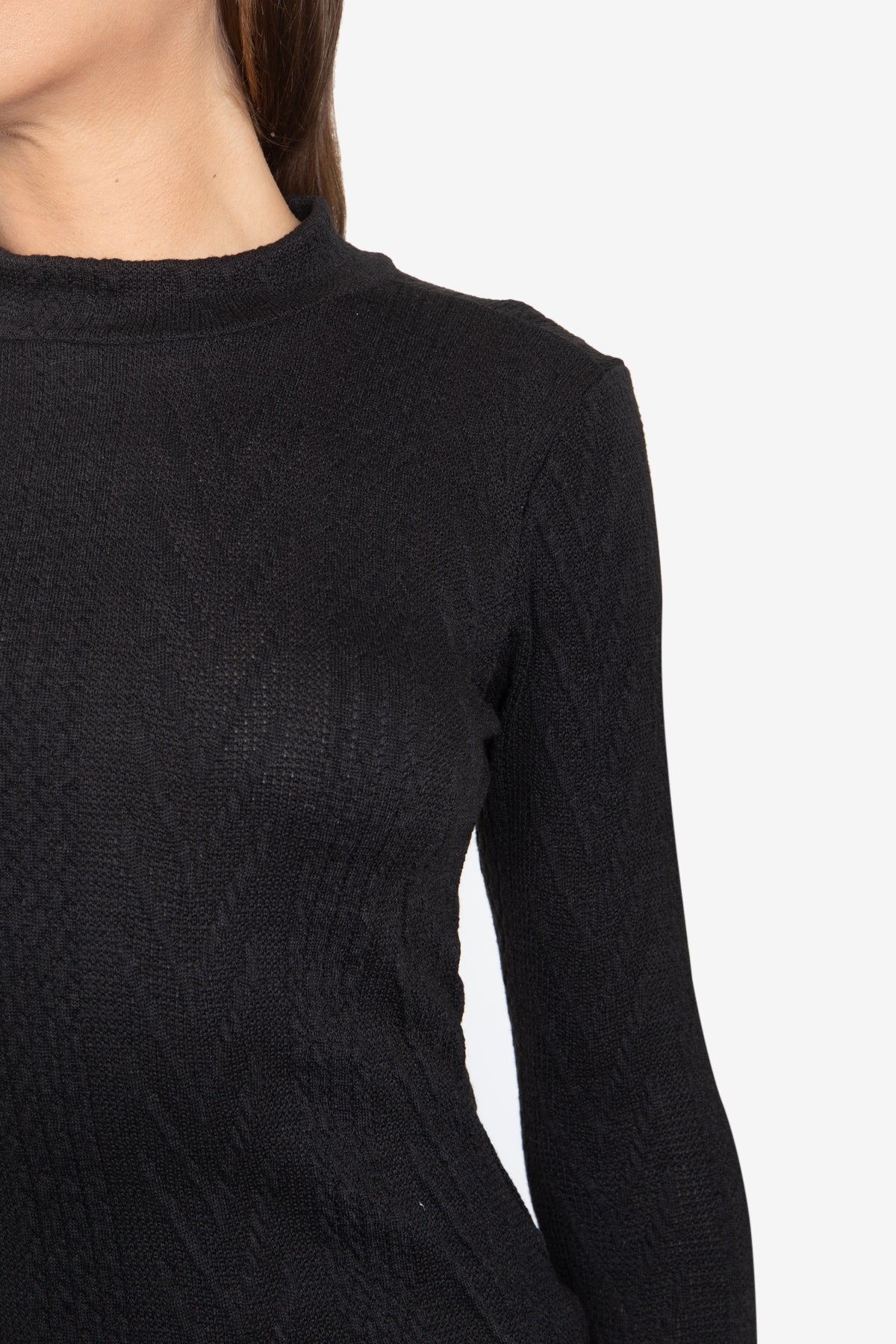 BLACK TURTLE NECK KNITTED CHEVERON PRINT KNITTED LONG SLEEVE TOP