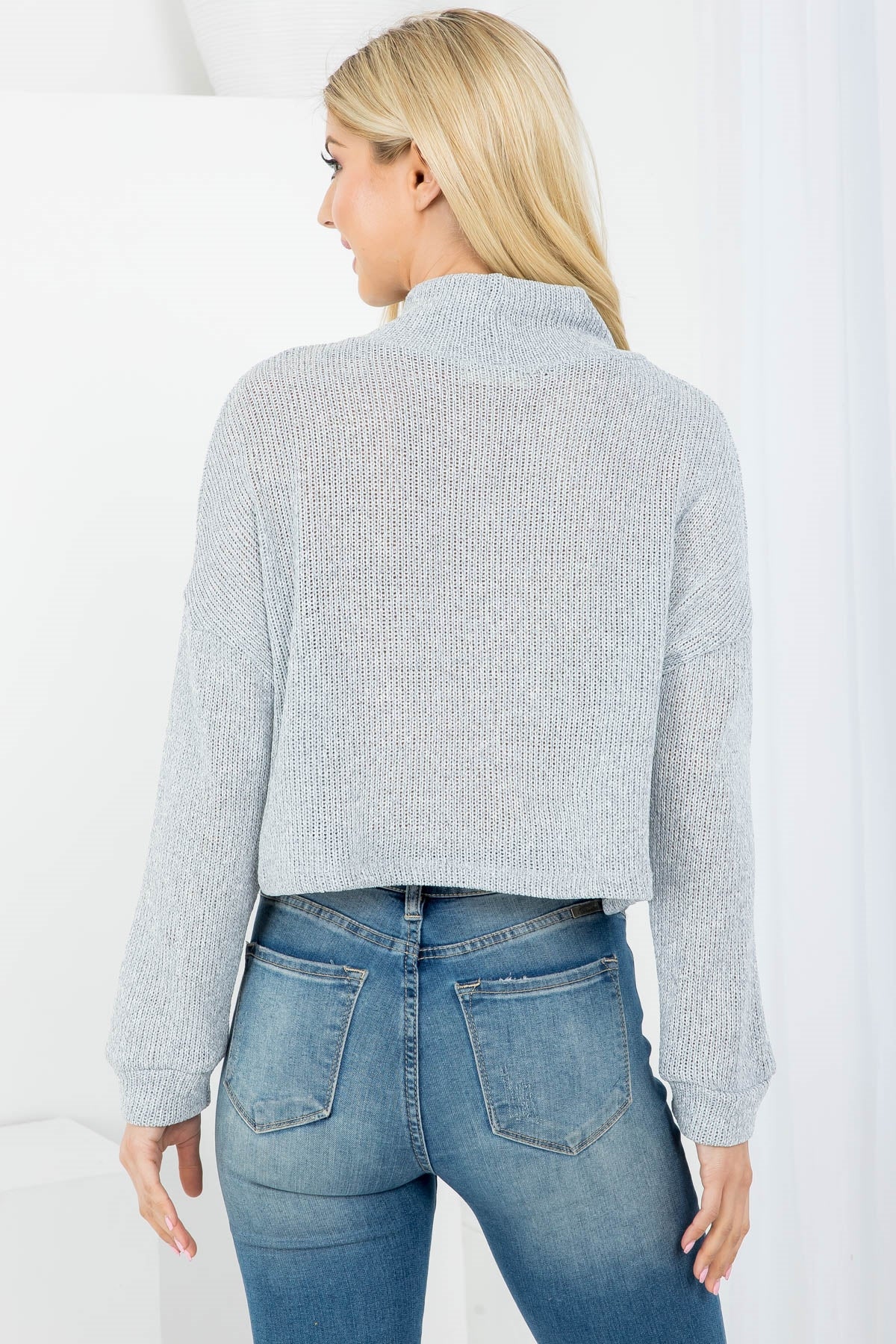GRAY COWL NECKLINE CUFFED LONG SLEEVE KNITTED TOP (NOW $3.50 ONLY!)