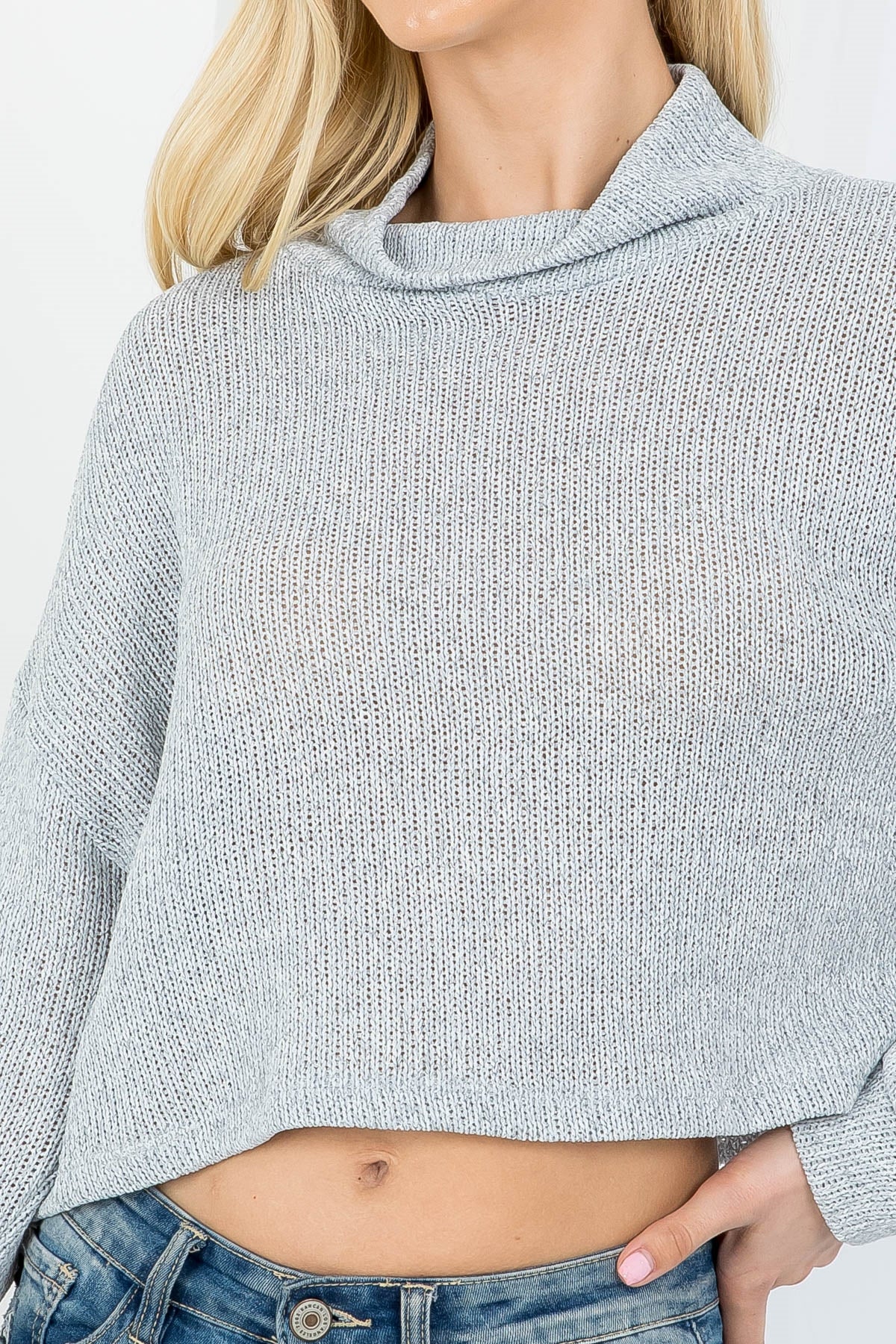 GRAY COWL NECKLINE CUFFED LONG SLEEVE KNITTED TOP (NOW $3.50 ONLY!)