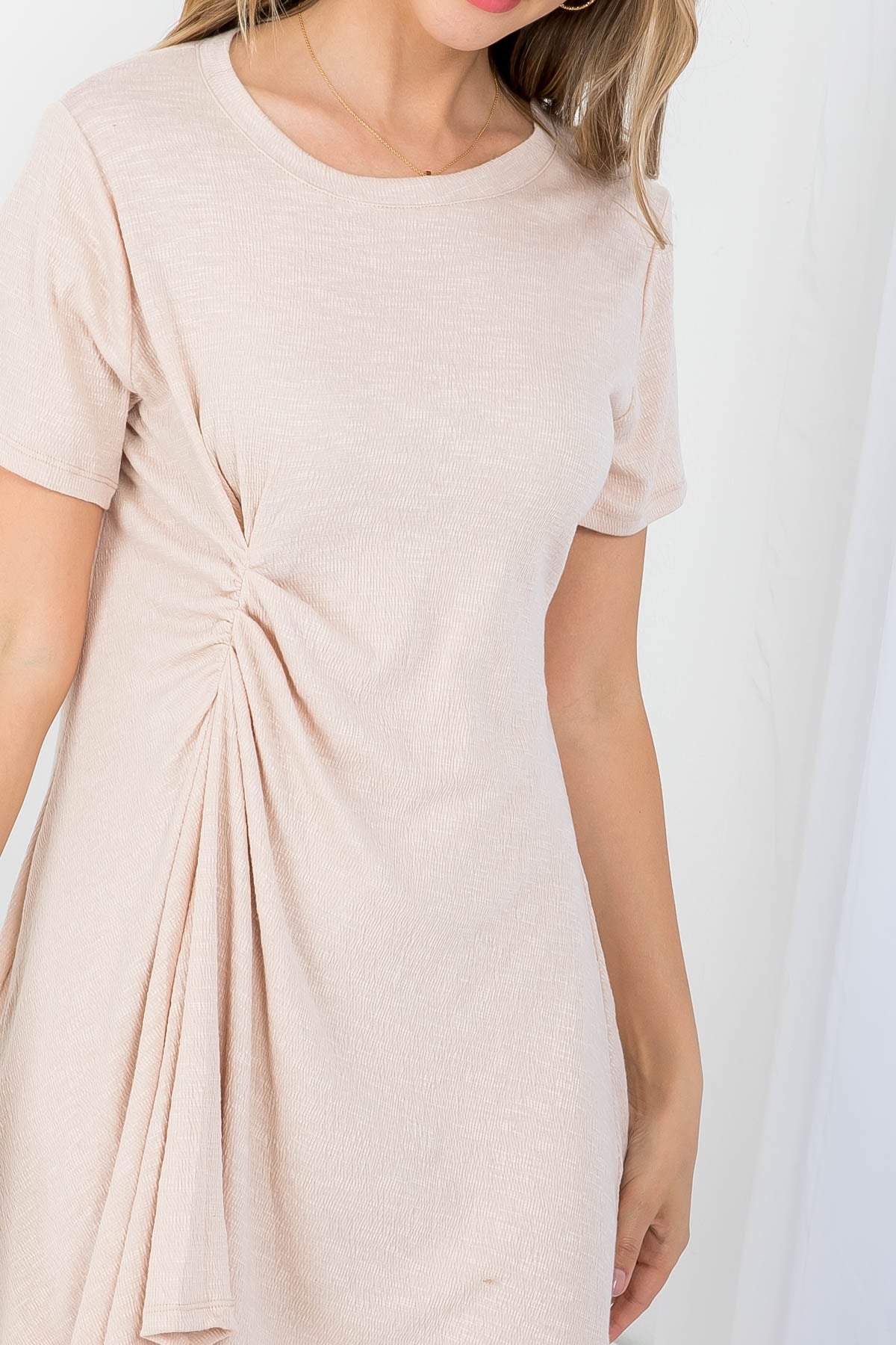 BLUSH SCOOPED NECKLINE WITH RIGHT SIDE RUCHED DRESS