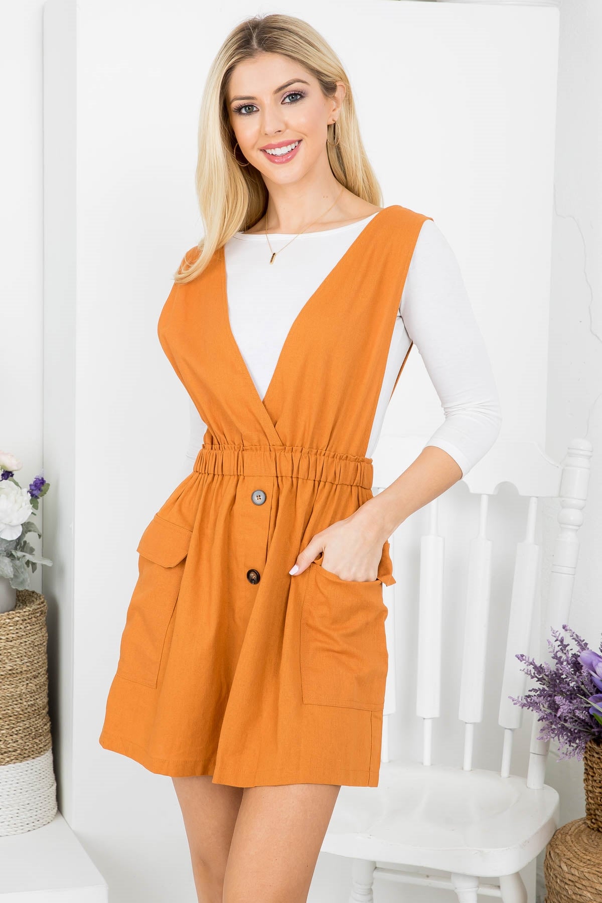 AMBER BUTTON DOWN FRONT WITH POCKETS DRESS (NOW $3.50 ONLY!)
