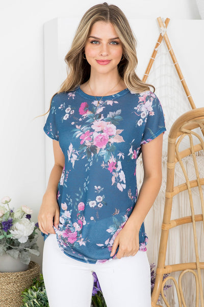 BLUE FLORAL PRINT TWISTED BACK DETAIL THERMAL TOP
