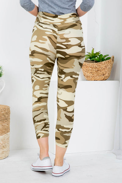 SAND CAMOUFLAGE PRINT CAPRI LEGGINGS / 10PCS