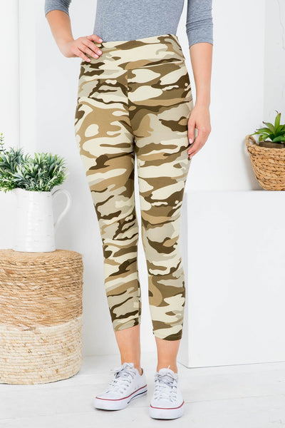 SAND CAMOUFLAGE PRINT CAPRI LEGGINGS / 10PCS