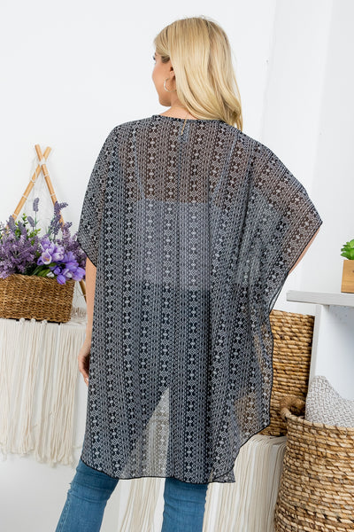 BLACK AZTEC PRINT KIMONO