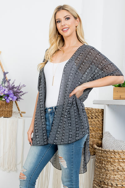 BLACK AZTEC PRINT KIMONO