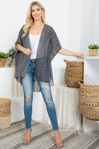 BLACK AZTEC PRINT KIMONO