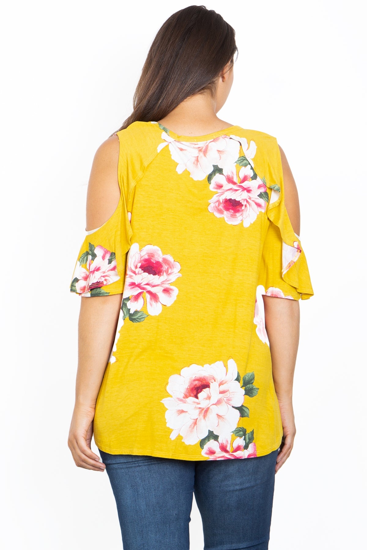 YELLOW FLOWER PRINT PLUS SIZE TOP