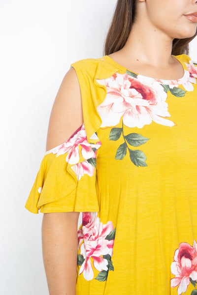 YELLOW FLOWER PRINT PLUS SIZE TOP