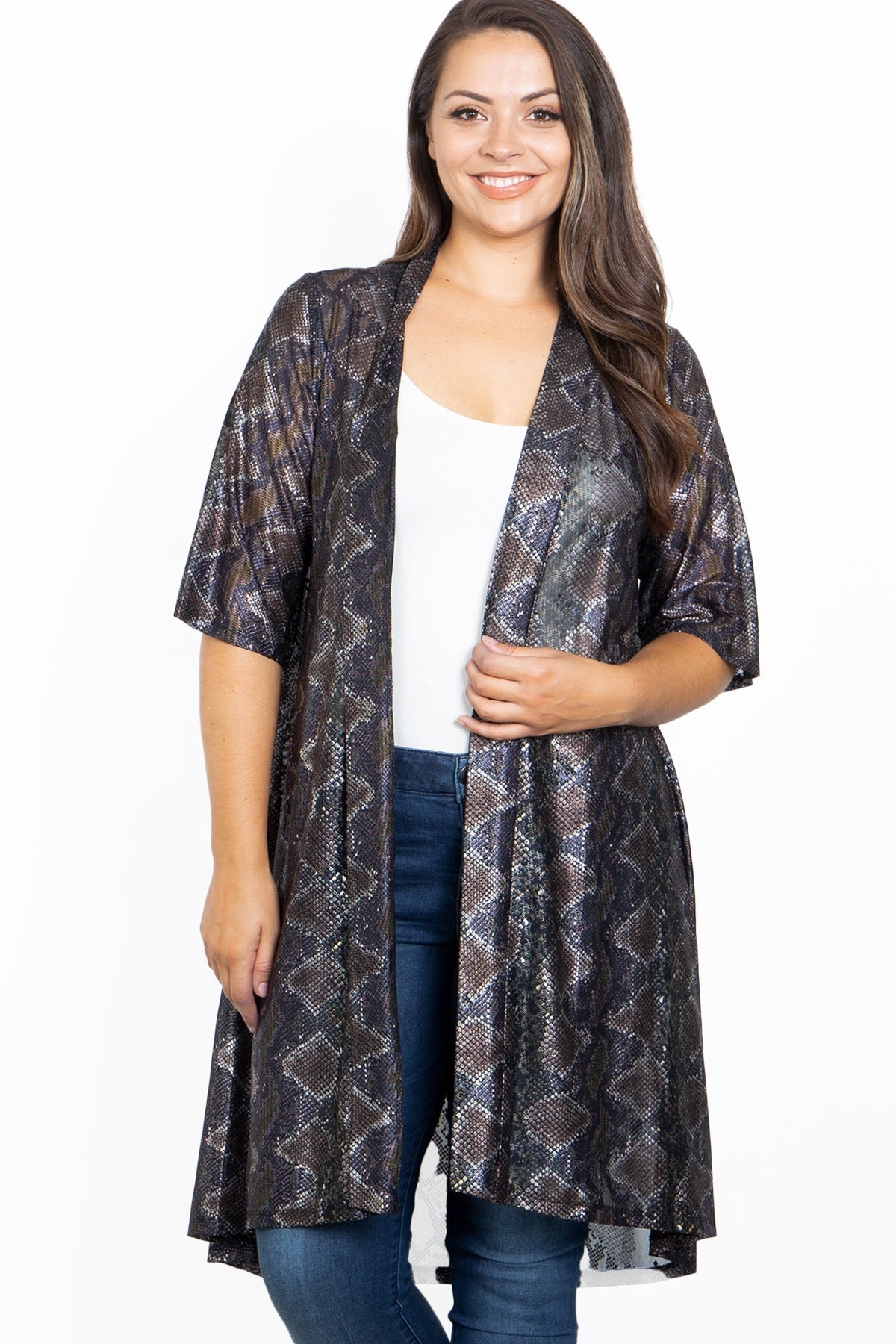 SNAKE PRINT PLUS SIZE CARDIGAN / 6PCS