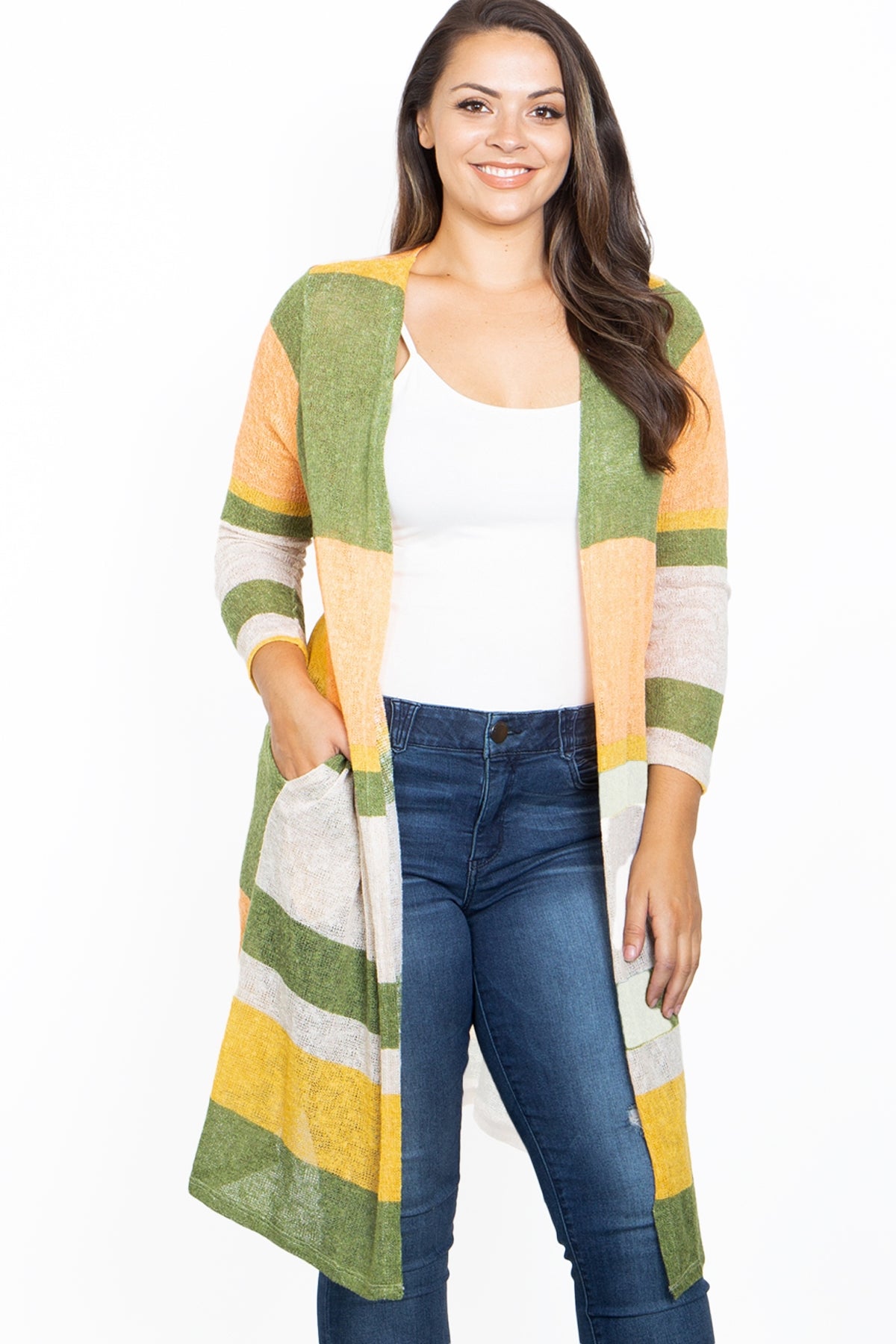 OLIVE MULTI PLUS SIZE CARDIGAN