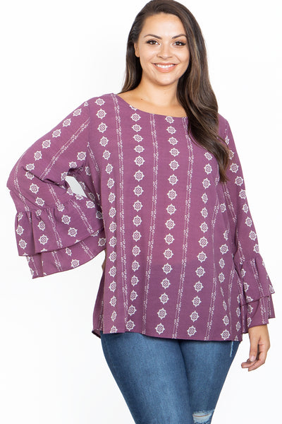 PLUM WITH PRINT PLUS SIZE TOP