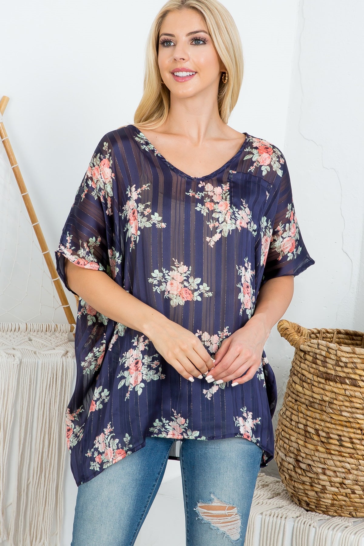 NAVY WITH FLOWER PRINT TOP