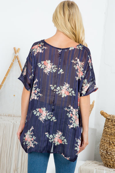 NAVY WITH FLOWER PRINT TOP