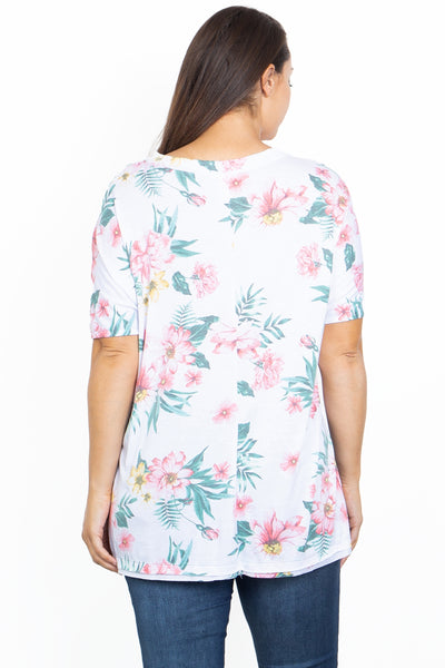 WHITE FLORAL PRINT PLUS SIZE TOP