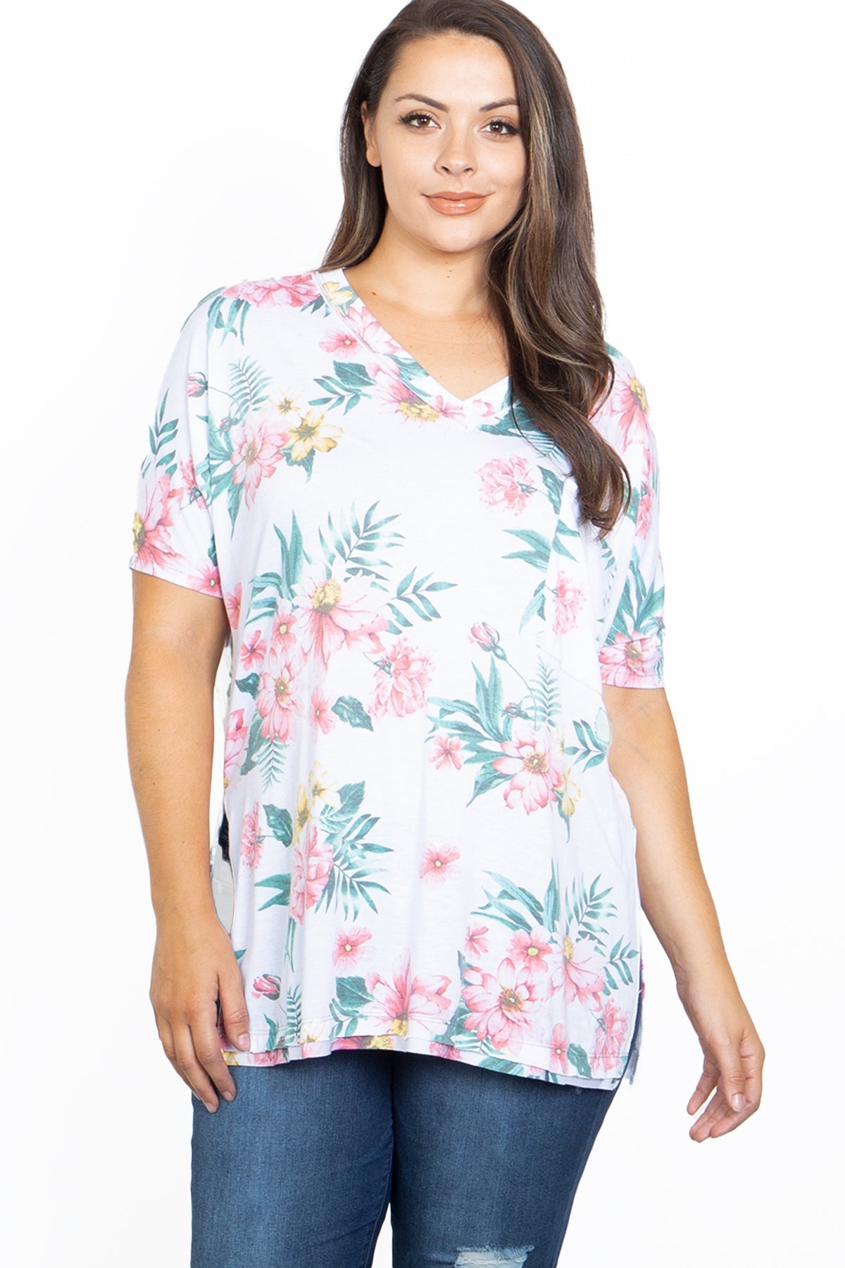 WHITE FLORAL PRINT PLUS SIZE TOP