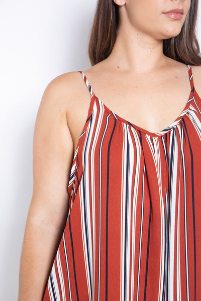 RUST/IVORY STRIPES PLUS SIZE JUMPSUIT 2-2-2 (NOW $5.75 ONLY!)