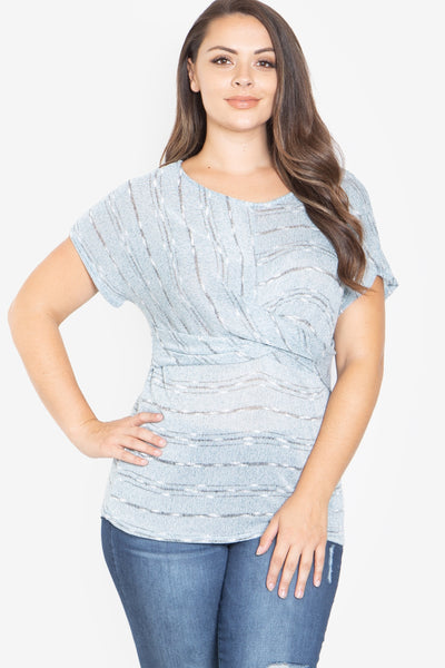LIGHT BLUE GREY TWIST FRONT PLUS SIZE TOP