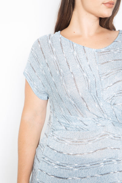 LIGHT BLUE GREY TWIST FRONT PLUS SIZE TOP