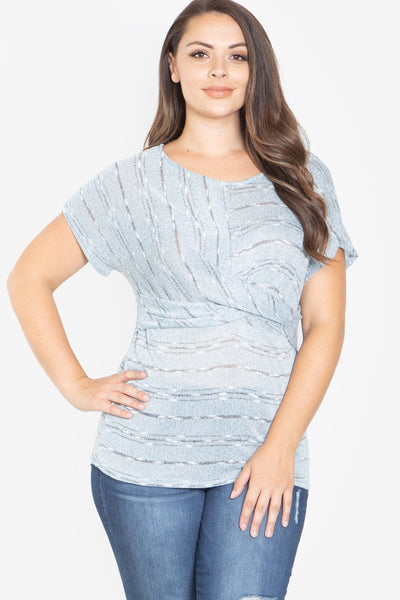 LIGHT BLUE GREY TWIST FRONT PLUS SIZE TOP