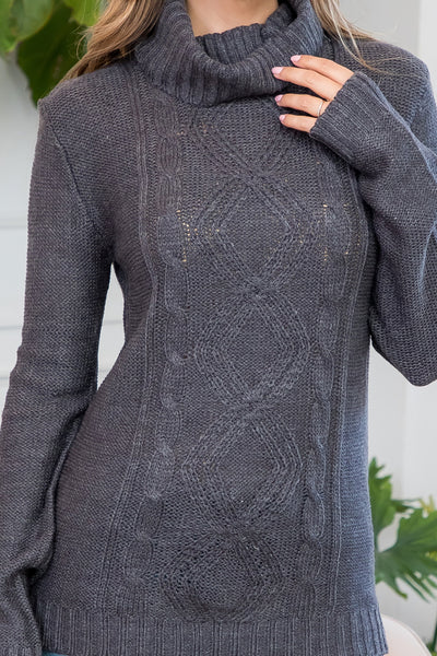 CHARCOAL TURTLE NECKLINE LONG SLEEVE KNITTED TOP (NOW $5.75 ONLY!)