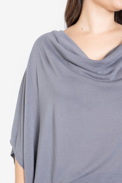 GREY PLUS SIZE COWL NECKLINE DOLMAN SLEEVE TOP