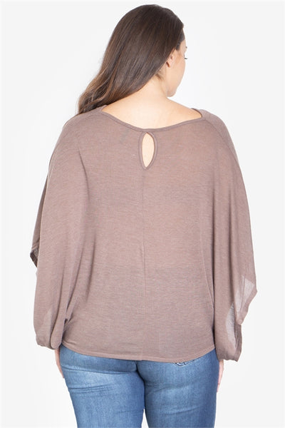 LIGHT BROWNPLUS SIZE COWL NECKLINE DOLMAN SLEEVE TOP 1-3-3