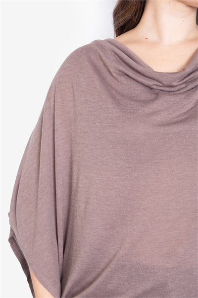 LIGHT BROWNPLUS SIZE COWL NECKLINE DOLMAN SLEEVE TOP 1-3-3