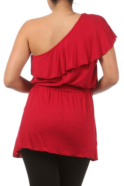 RED PLUS SIZE ONE SIDE COLD SHOULDER TOP