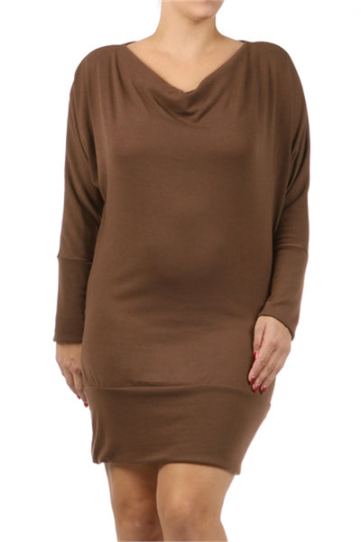 BROWN PLUS SIZE DOLMAN SLEEVE COWL NECK DRESS 4-2-0