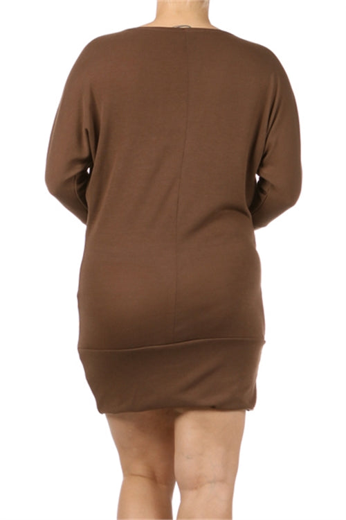 BROWN PLUS SIZE DOLMAN SLEEVE COWL NECK DRESS 4-2-0