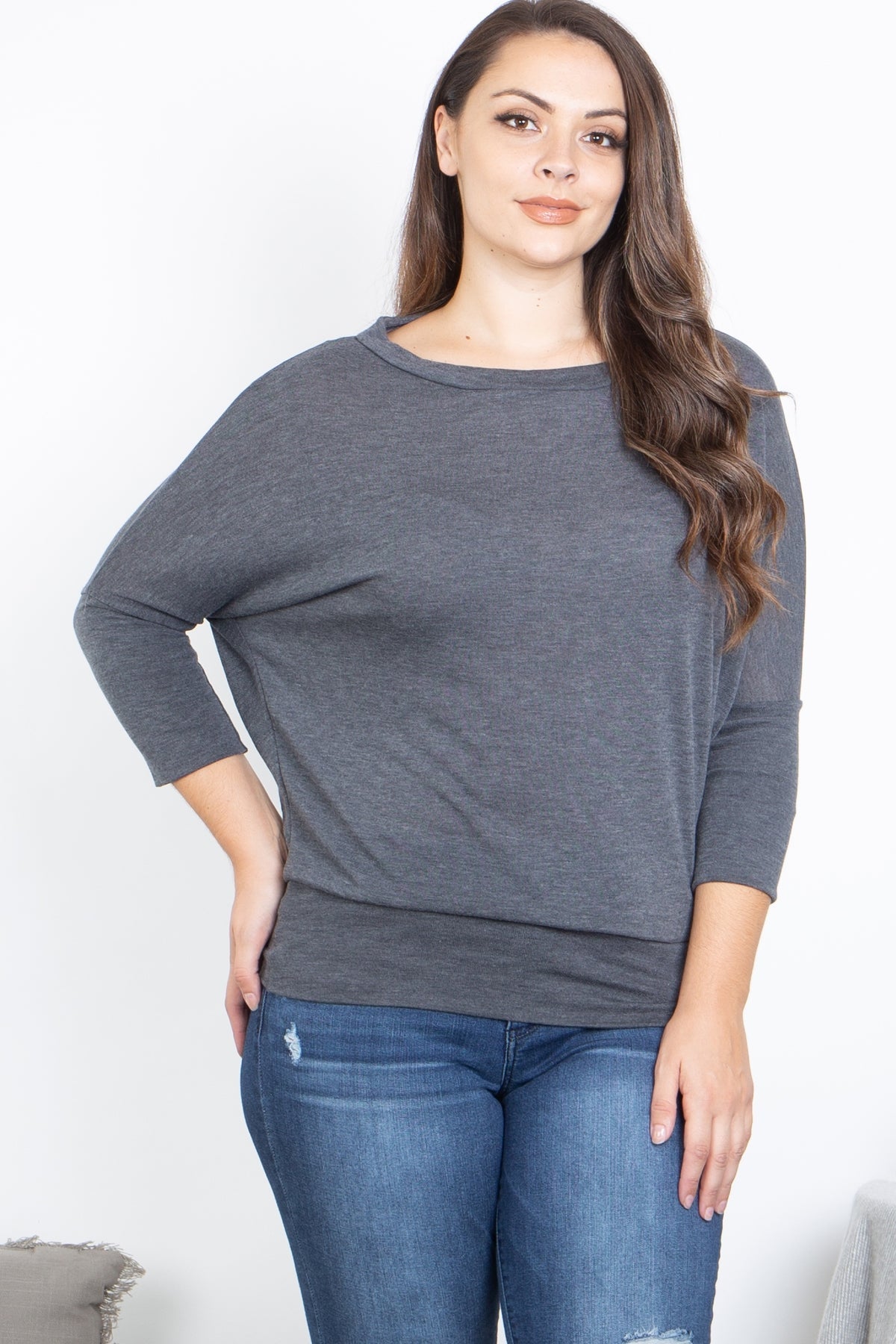 DARK CHARCOAL PLUS SIZE DOLMAN SLEEVE TOP