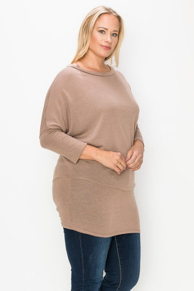 TAUPE PLUS SIZE DOLMAN SLEEVE TOP