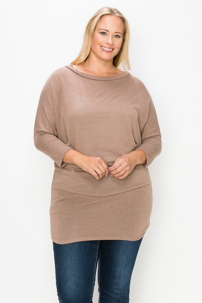 TAUPE PLUS SIZE DOLMAN SLEEVE TOP