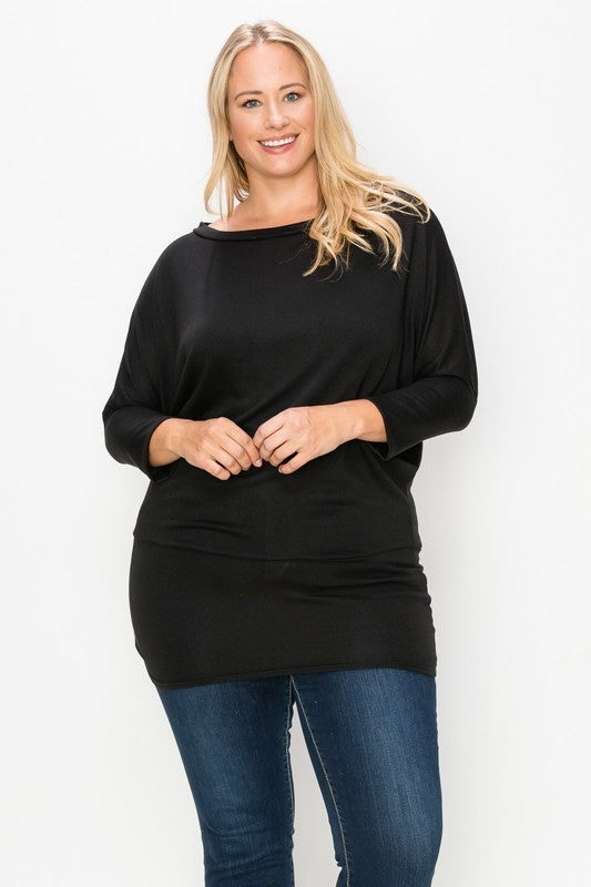 BLACK PLUS SIZE DOLMAN SLEEVE TOP